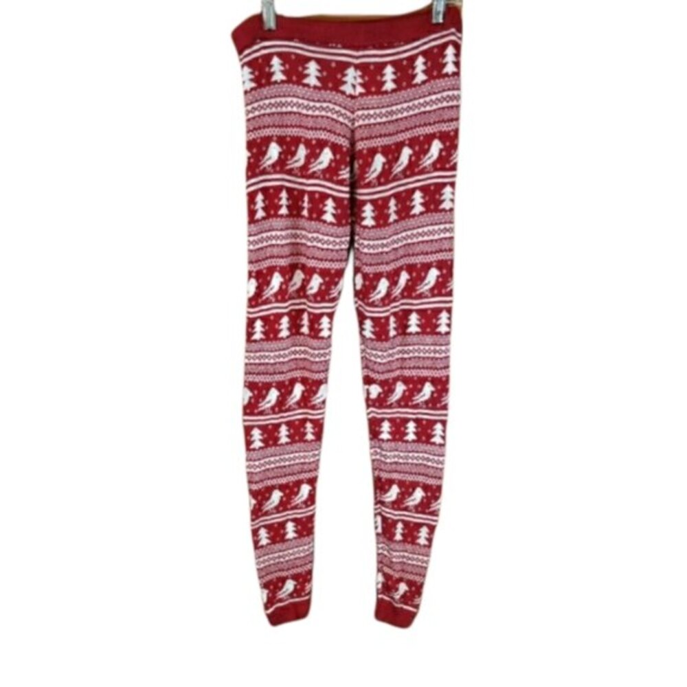 Love By Design Red & White Holiday Christmas Leggings Small Seasonal Print
